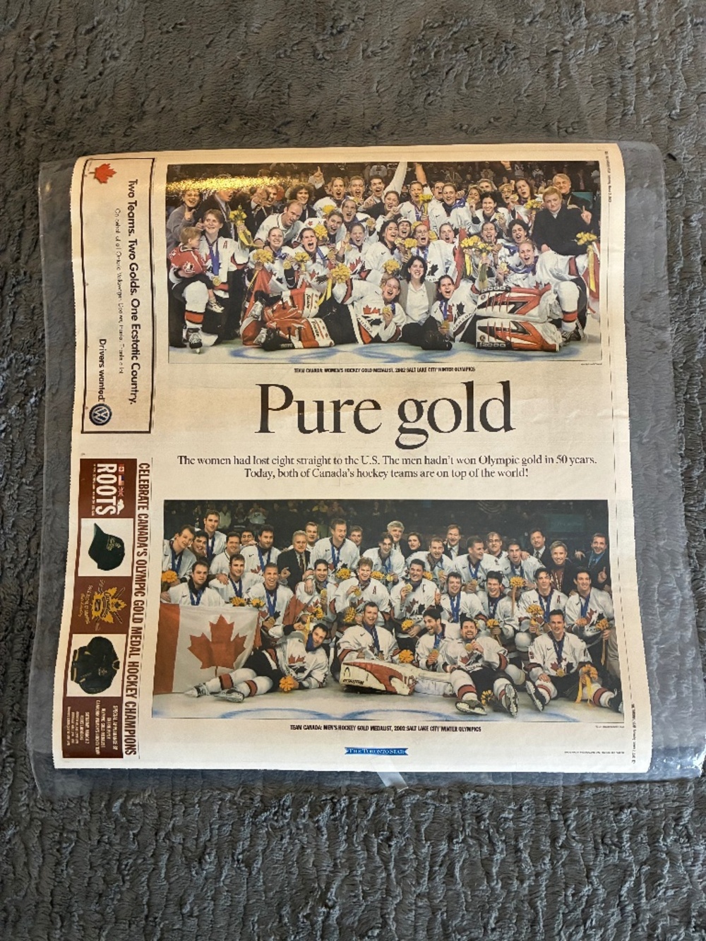 Pure Gold Salt Lake City 2002 Men’s & Women’s Gold Hockey Team Newspaper Page
